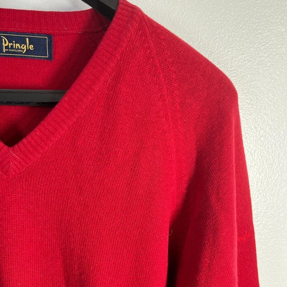 Pringle of Scotland Red‎ Sweater 100%  US Large 40 Super Fine Wool V-Neck Red - Picture 7 of 12